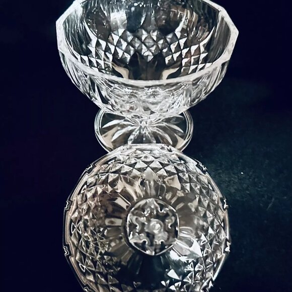 Longchamp Cut Crystal Footed Candy Dish w Lid Clear Geometric Pattern VTG '80s - Picture 4 of 9